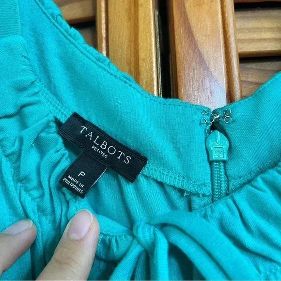 Talbots Sleeveless Aqua Color Soft Knit Maxi Dress Petites Size P Tiered Flowy - Picture 8 of 8